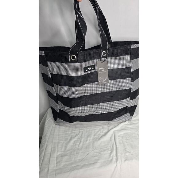 Scout Black Gray Striped Bucket List Large Open Top Shoulder  Tote Bag & Pouch - Picture 7 of 16